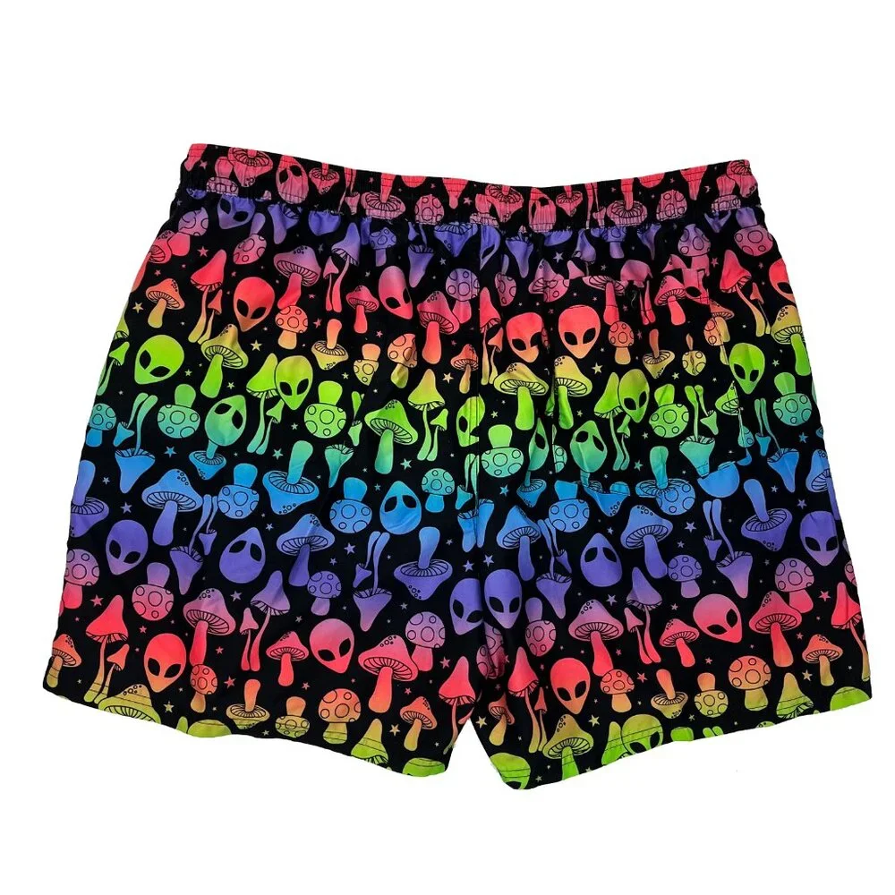 Psychedelic Alien Mushroom Rainbow Mesh Swim Shorts Trunks Mens 3XL 3X XXXL